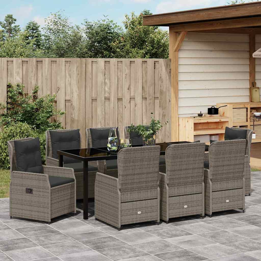 Conjunto de Comedor de Jardín 9 pcs Gris ratán sintético