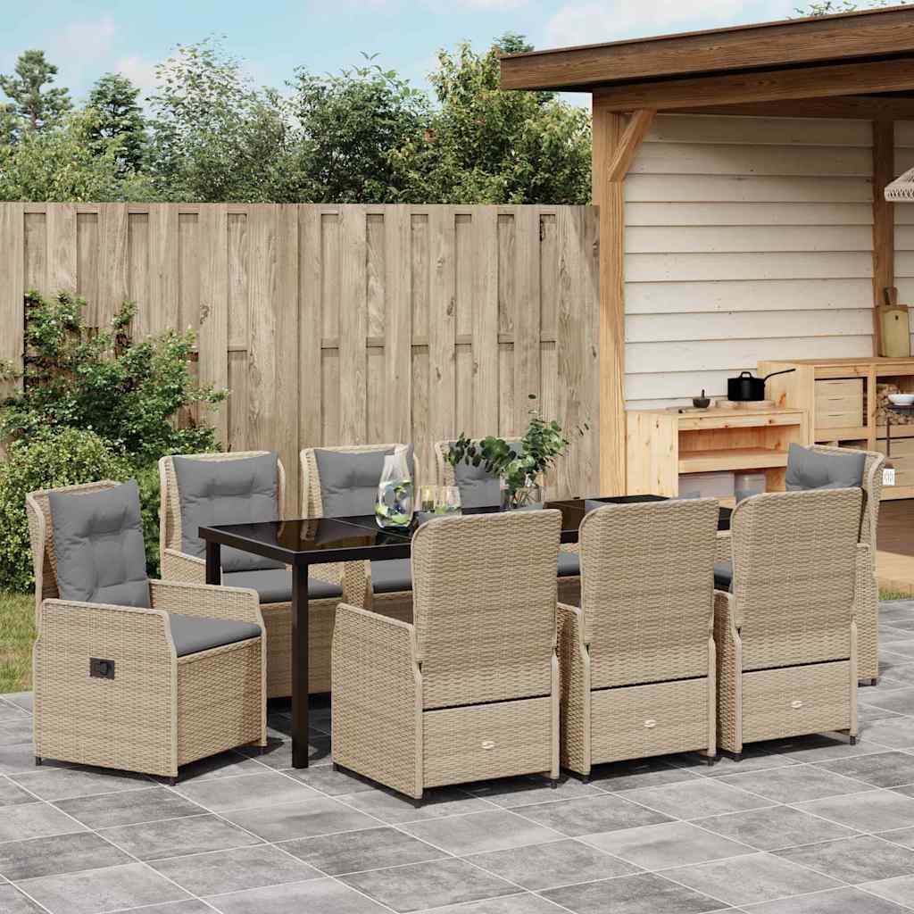 Conjunto de Comedor de Jardín 9 pcs Beige y Gris Claro