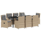 Conjunto de Comedor de Jardín 9 pcs Beige y Gris Claro