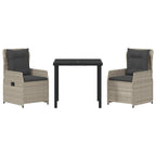 Conjunto de Comedor de Jardín 3 pcs Gris Claro ratán sintético