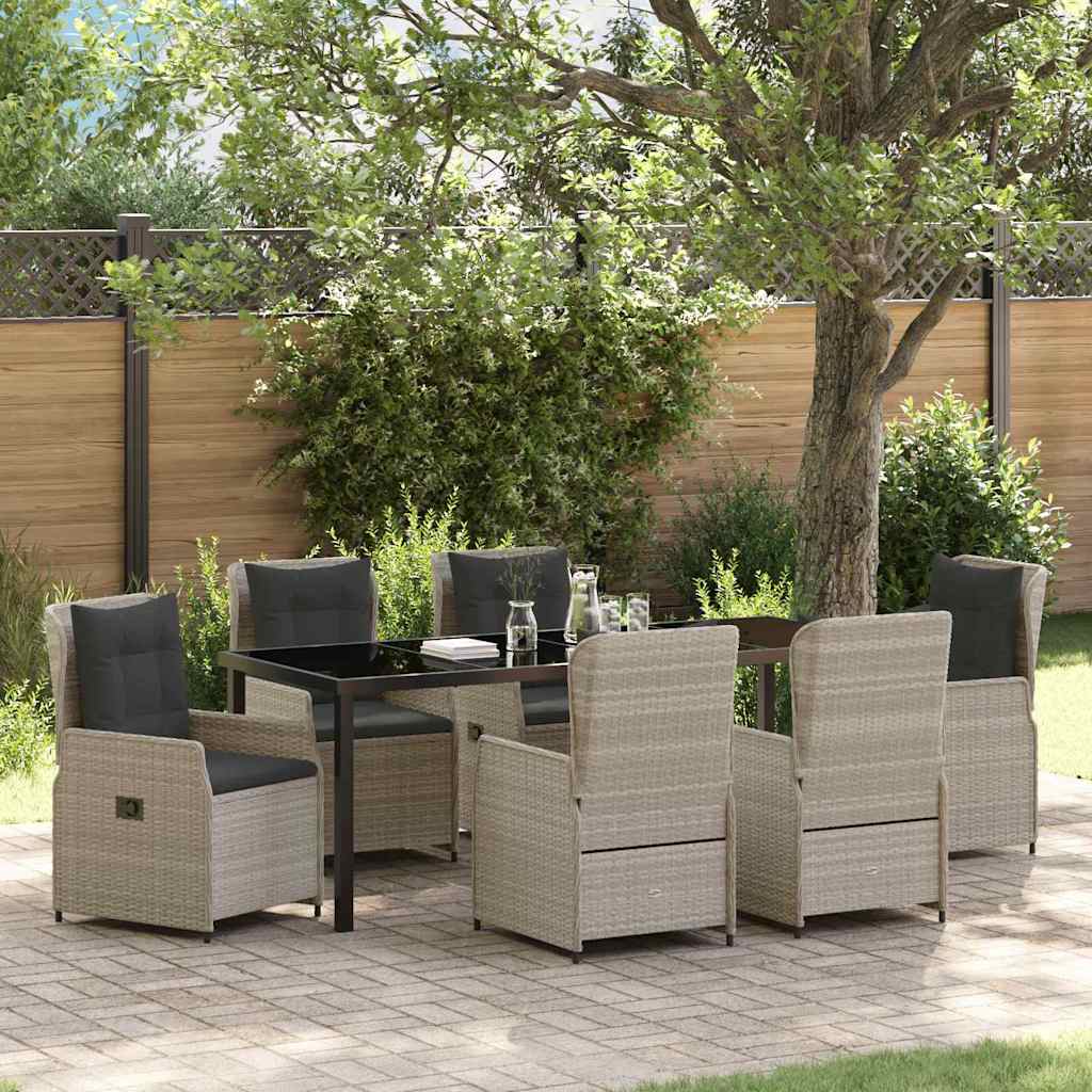 7-Piece Light Grey Synthetic Rattan Garden Dining Set