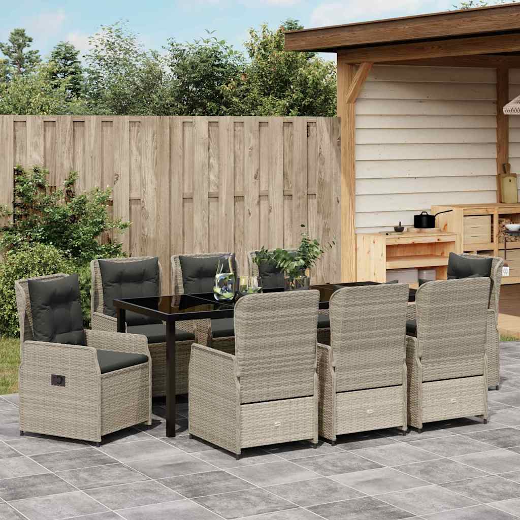 Conjunto de Comedor de Jardín 9 pcs Gris Claro ratán sintético