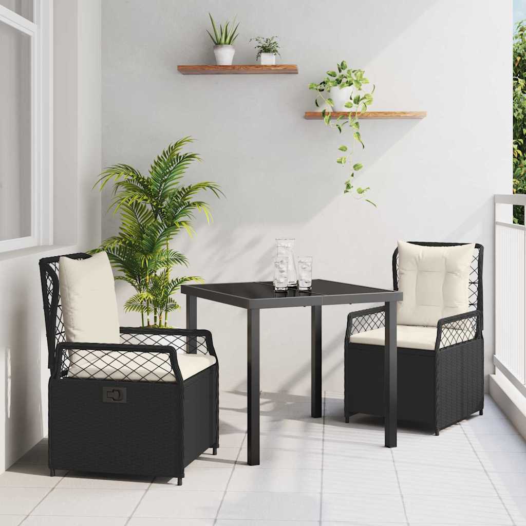 Conjunto de Comedor de Jardín 3 pcs Negro ratán sintético