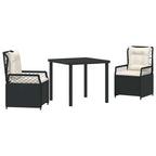 Conjunto de Comedor de Jardín 3 pcs Negro ratán sintético