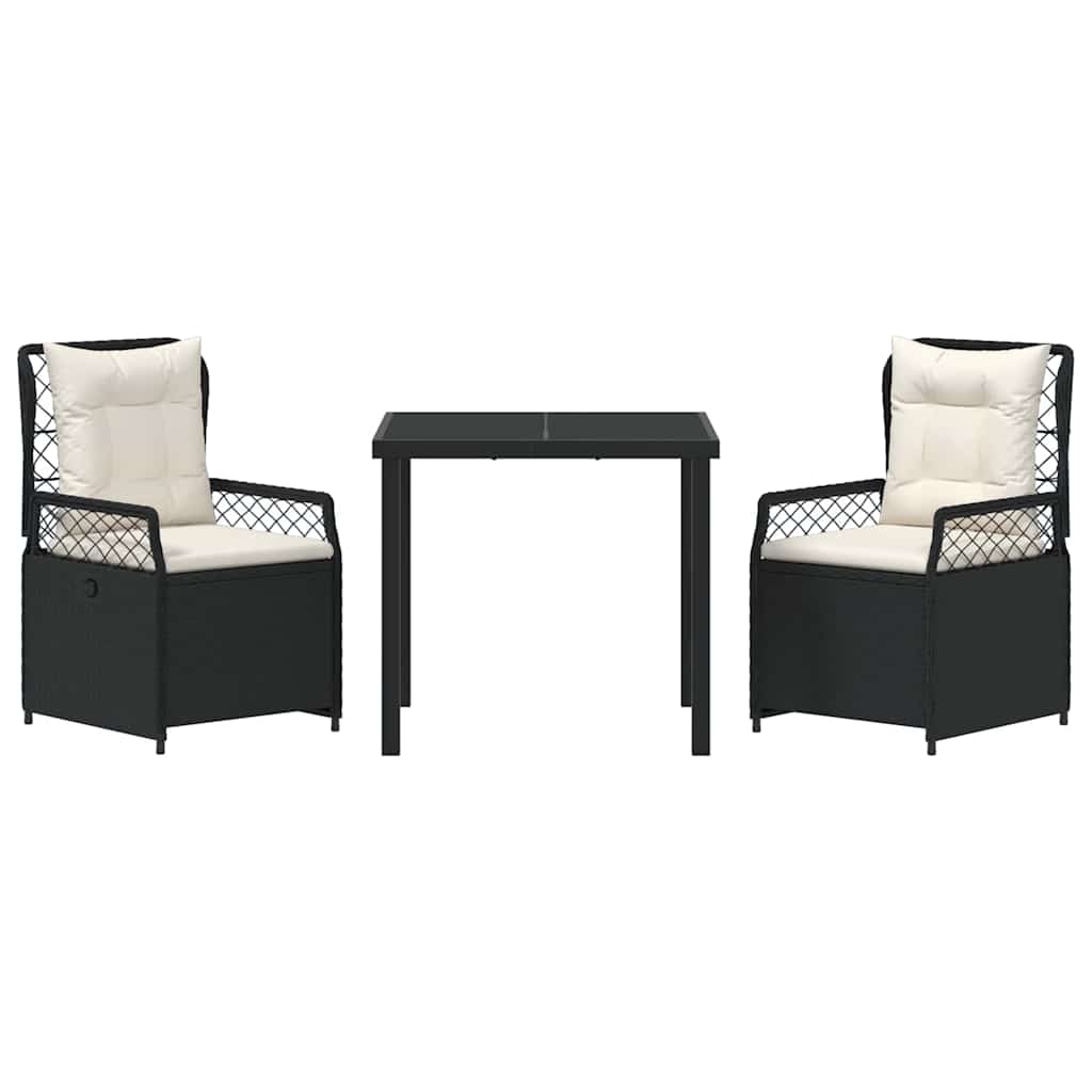 Conjunto de Comedor de Jardín 3 pcs Negro ratán sintético