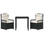 Conjunto de Comedor de Jardín 3 pcs Negro ratán sintético