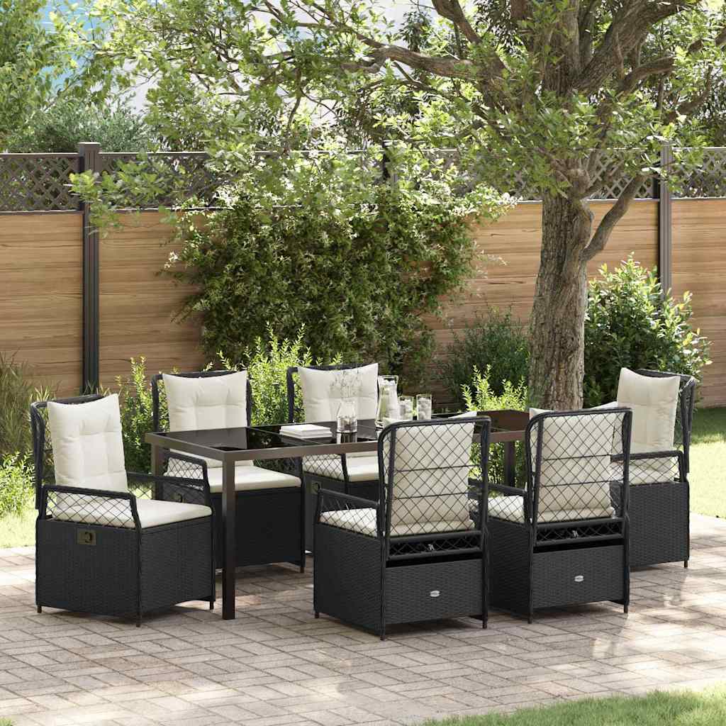 7-piece garden dining set in black synthetic rattan