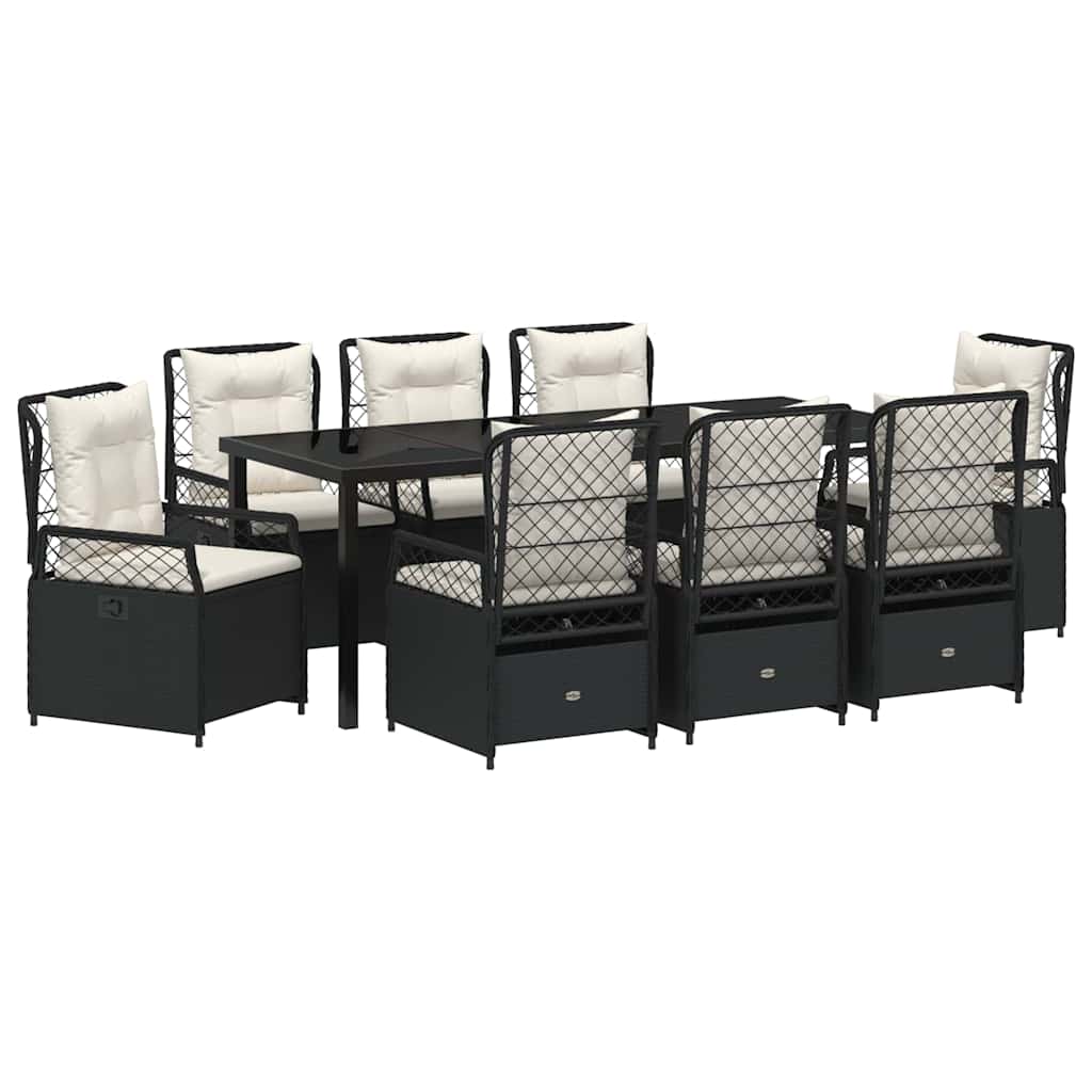Conjunto de Comedor de Jardín 9 pcs Negro ratán sintético