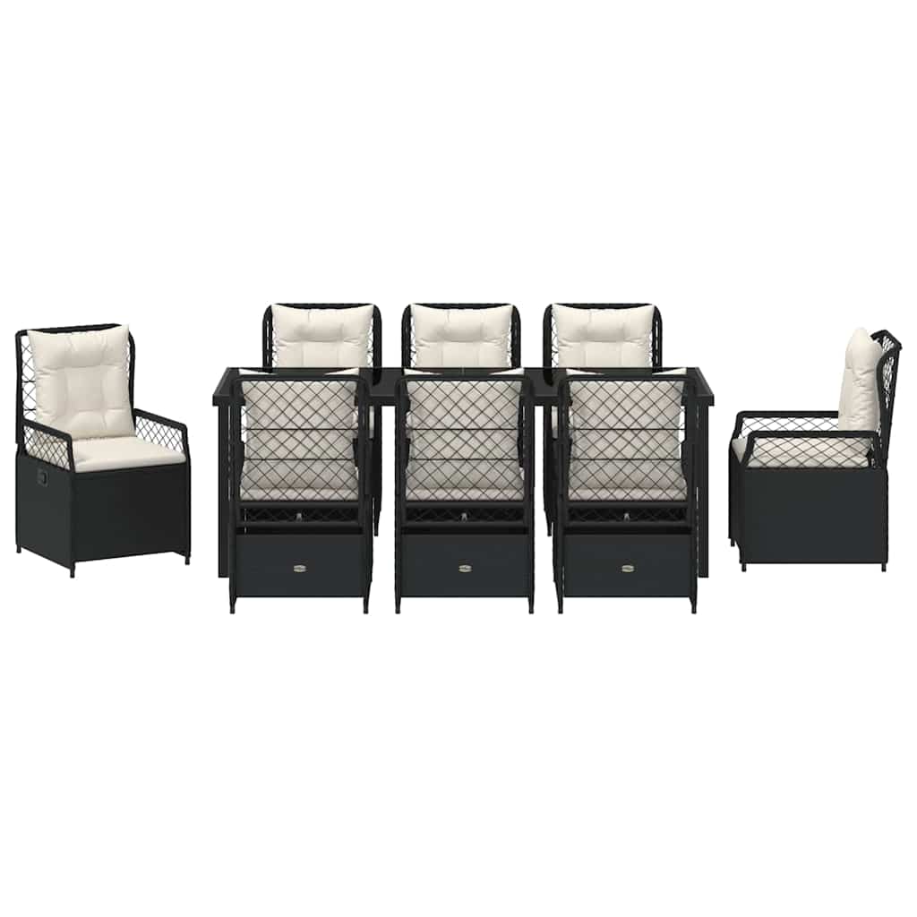 Conjunto de Comedor de Jardín 9 pcs Negro ratán sintético