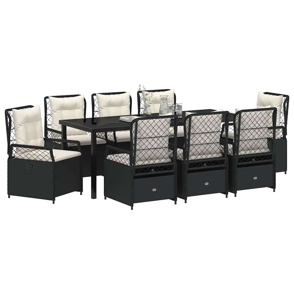 Conjunto de Comedor de Jardín 9 pcs Negro ratán sintético