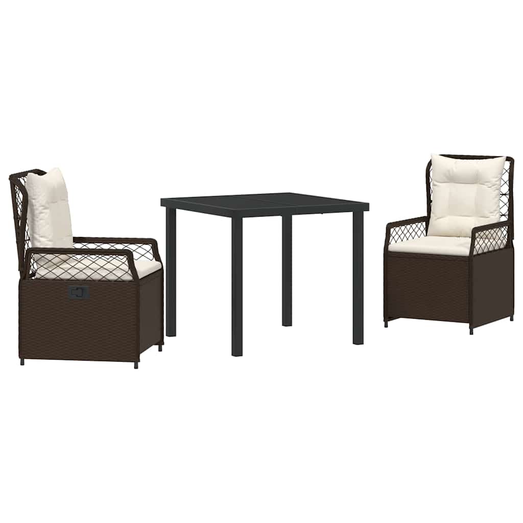 Conjunto de Comedor de Jardín 3 pcs Marrón ratán sintético