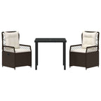 Conjunto de Comedor de Jardín 3 pcs Marrón ratán sintético