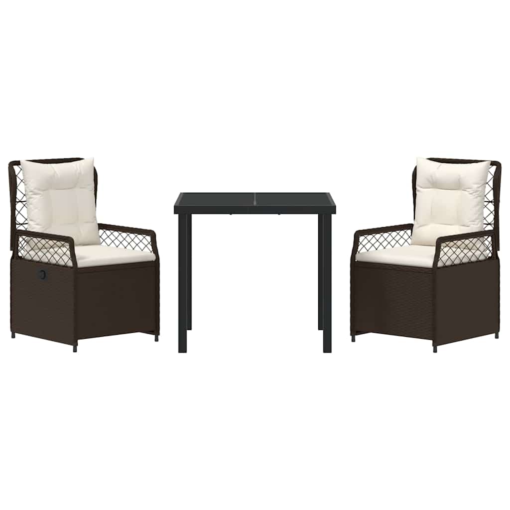 Conjunto de Comedor de Jardín 3 pcs Marrón ratán sintético
