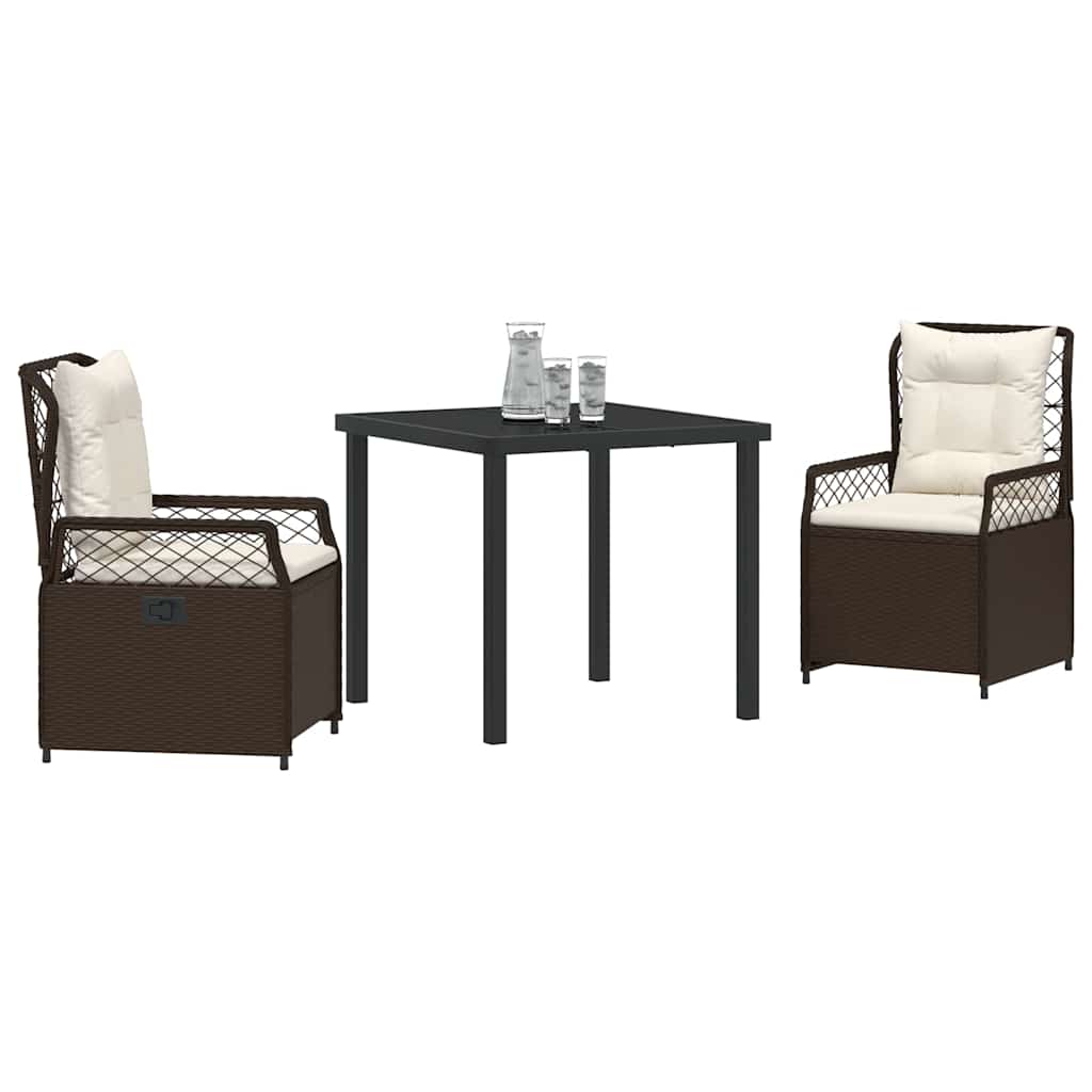 Conjunto de Comedor de Jardín 3 pcs Marrón ratán sintético