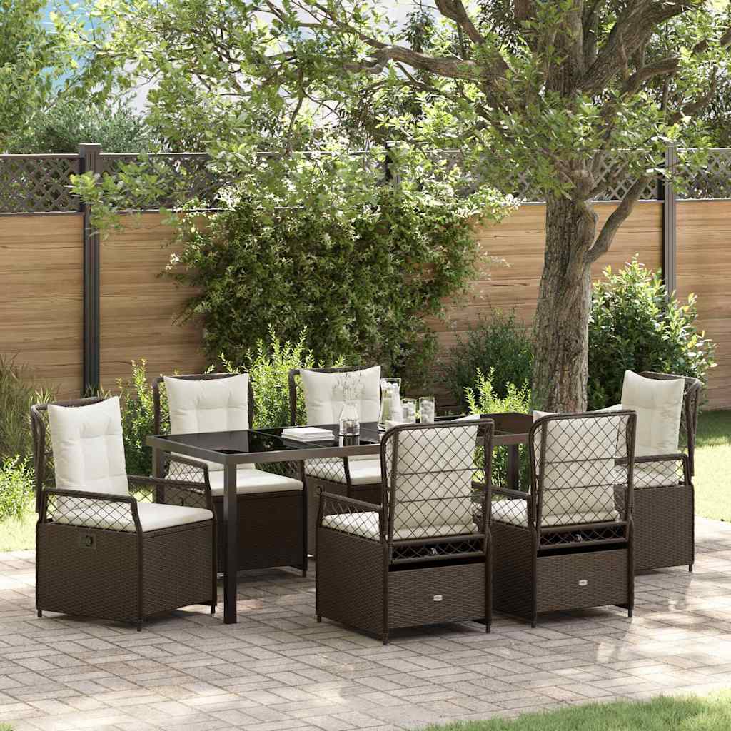 7-Piece Patio Dining Set Brown Poly Rattan