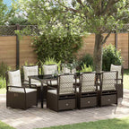 Conjunto de Comedor de Jardín 9 pcs Marrón ratán sintético