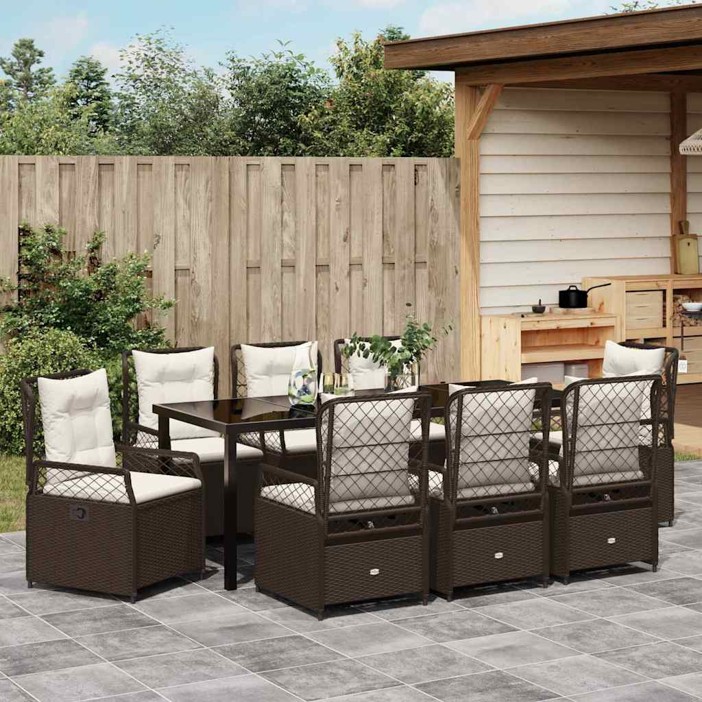 Conjunto de Comedor de Jardín 9 pcs Marrón ratán sintético