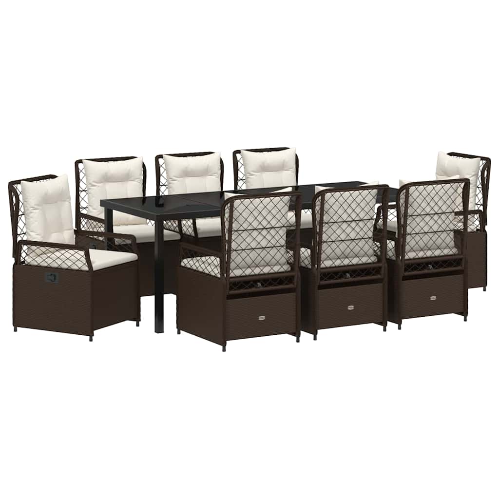 Conjunto de Comedor de Jardín 9 pcs Marrón ratán sintético