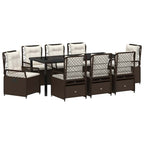 Conjunto de Comedor de Jardín 9 pcs Marrón ratán sintético