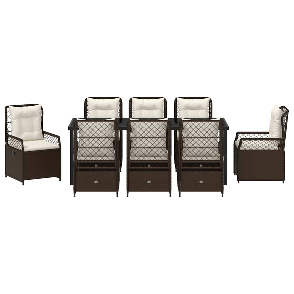 Conjunto de Comedor de Jardín 9 pcs Marrón ratán sintético