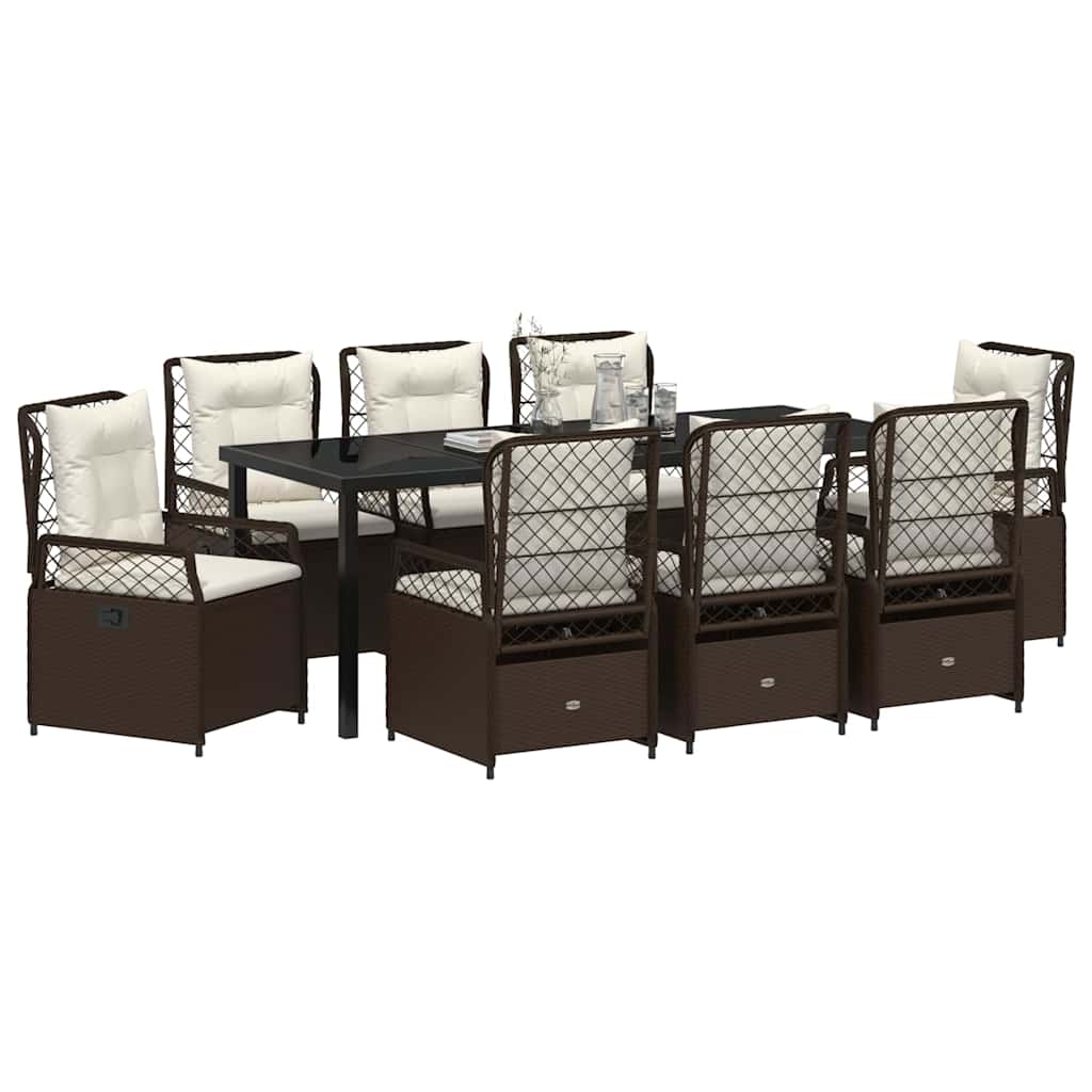 Conjunto de Comedor de Jardín 9 pcs Marrón ratán sintético