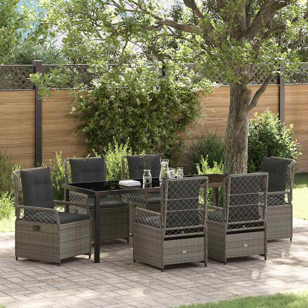 7-piece Garden Dining Set Grey Synthetic Rattan