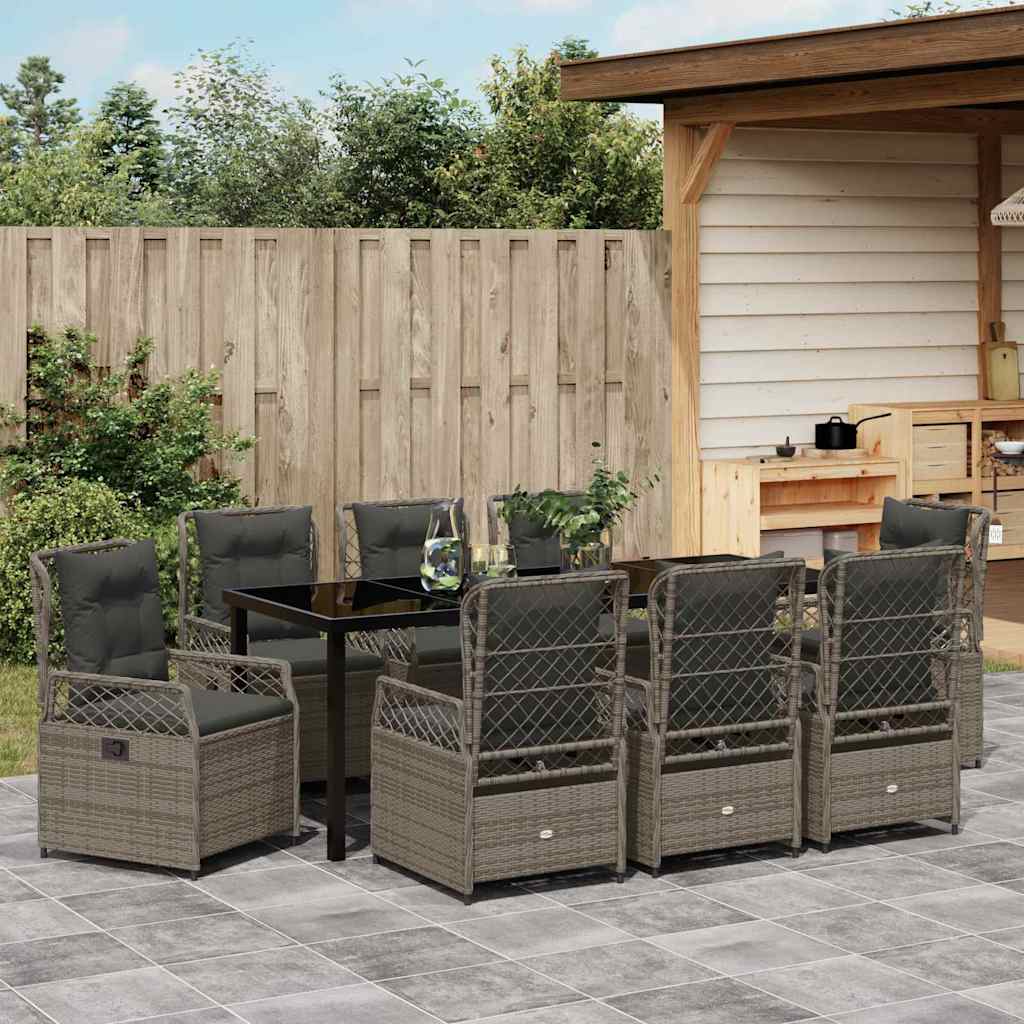 Conjunto de Comedor de Jardín 9 pcs Gris ratán sintético
