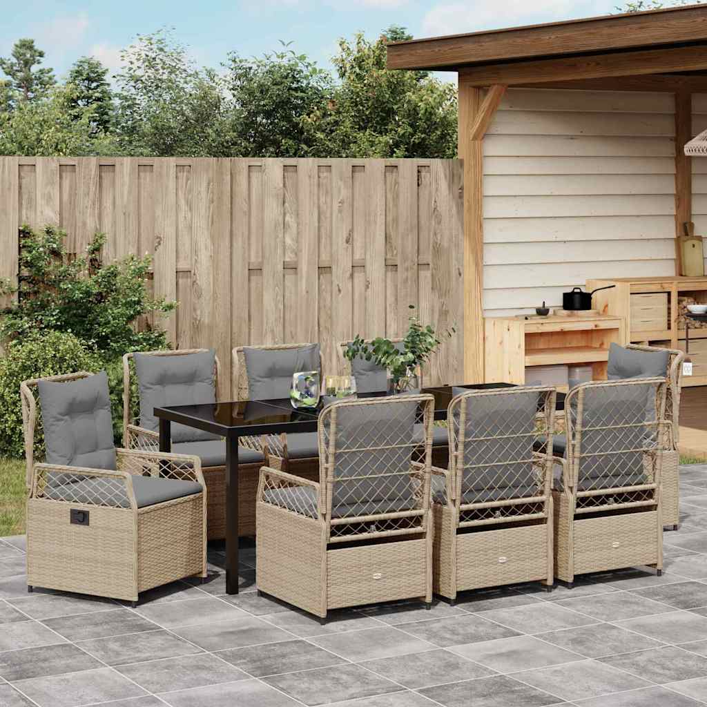 Conjunto de Comedor de Jardín 9 pcs Beige y Gris Claro