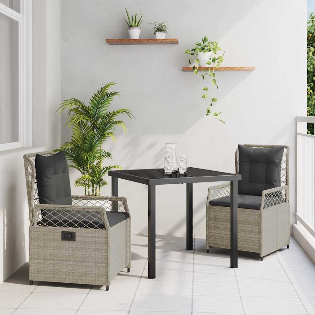 Conjunto de Comedor de Jardín 3 pcs Gris Claro ratán sintético
