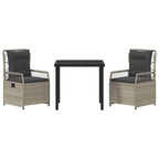 Conjunto de Comedor de Jardín 3 pcs Gris Claro ratán sintético