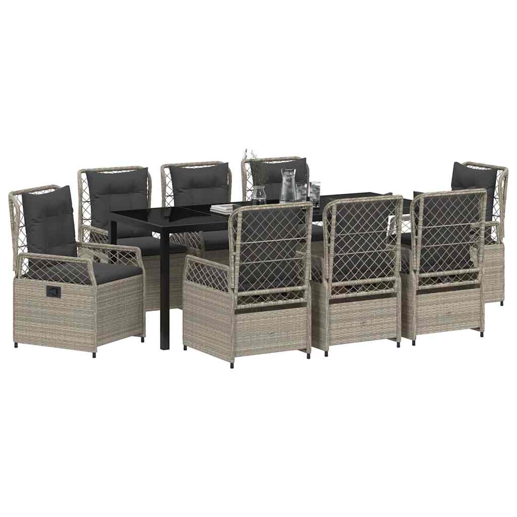 Conjunto de Comedor de Jardín 9 pcs Gris Claro ratán sintético
