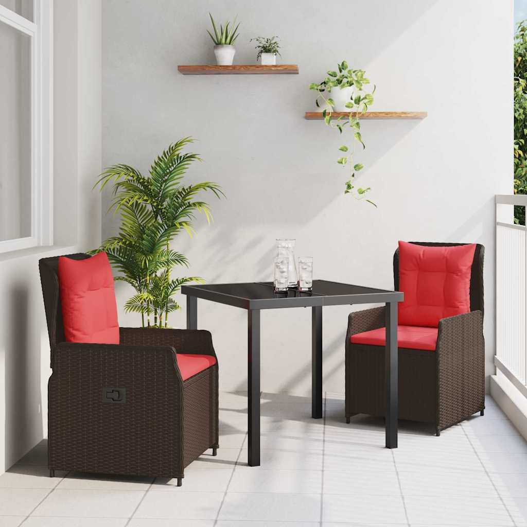 Conjunto de Comedor de Jardín con cojín 3 pcs Gris Poliratán