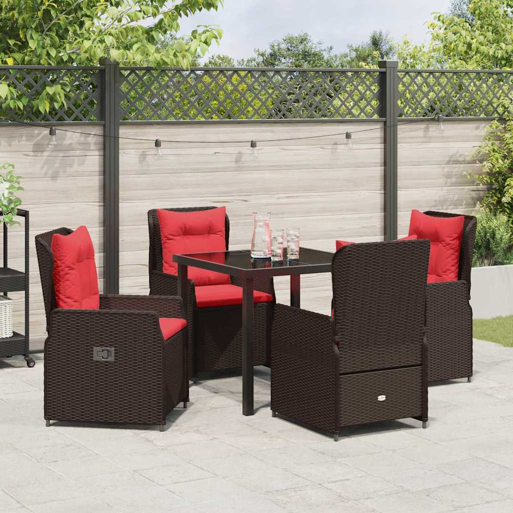 Conjunto de Comedor de Jardín con cojín 5 pcs Marrón Poliratán