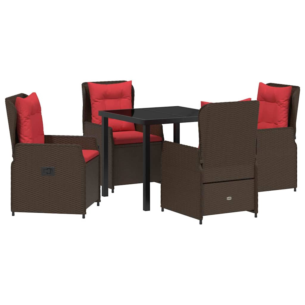 Conjunto de Comedor de Jardín con cojín 5 pcs Marrón Poliratán