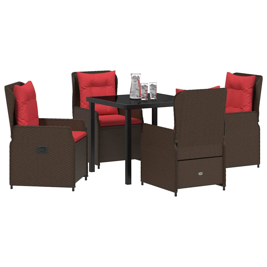 Conjunto de Comedor de Jardín con cojín 5 pcs Marrón Poliratán