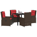 Conjunto de Comedor de Jardín con cojín 5 pcs Marrón Poliratán