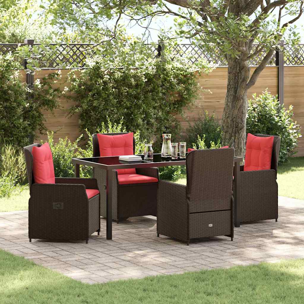 Conjunto de Comedor de Jardín con cojín 5 pcs Marrón Poliratán