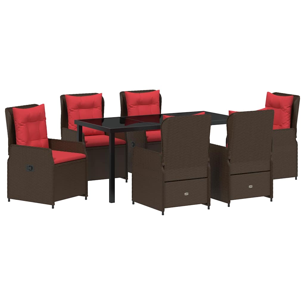 Conjunto de Comedor de Jardín con cojín 7 pcs Marrón Poliratán