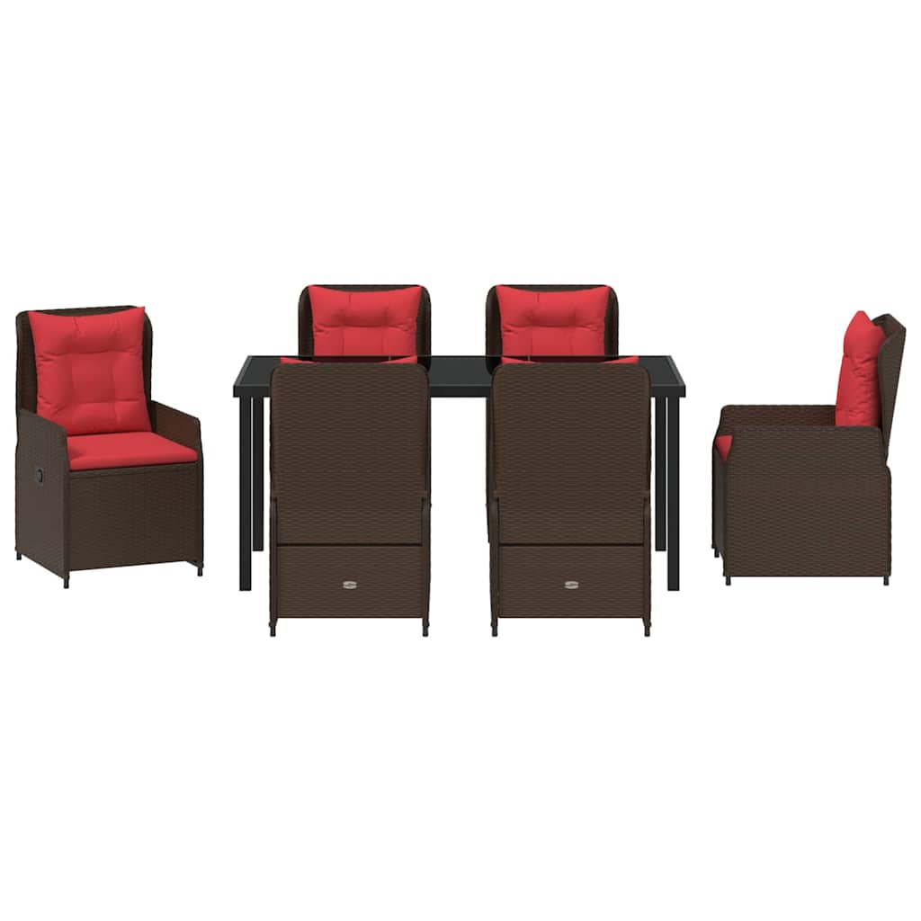 Conjunto de Comedor de Jardín con cojín 7 pcs Marrón Poliratán