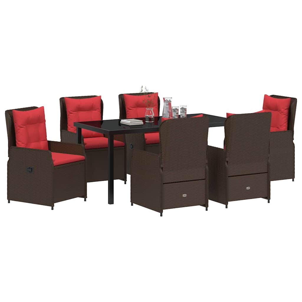 Conjunto de Comedor de Jardín con cojín 7 pcs Marrón Poliratán