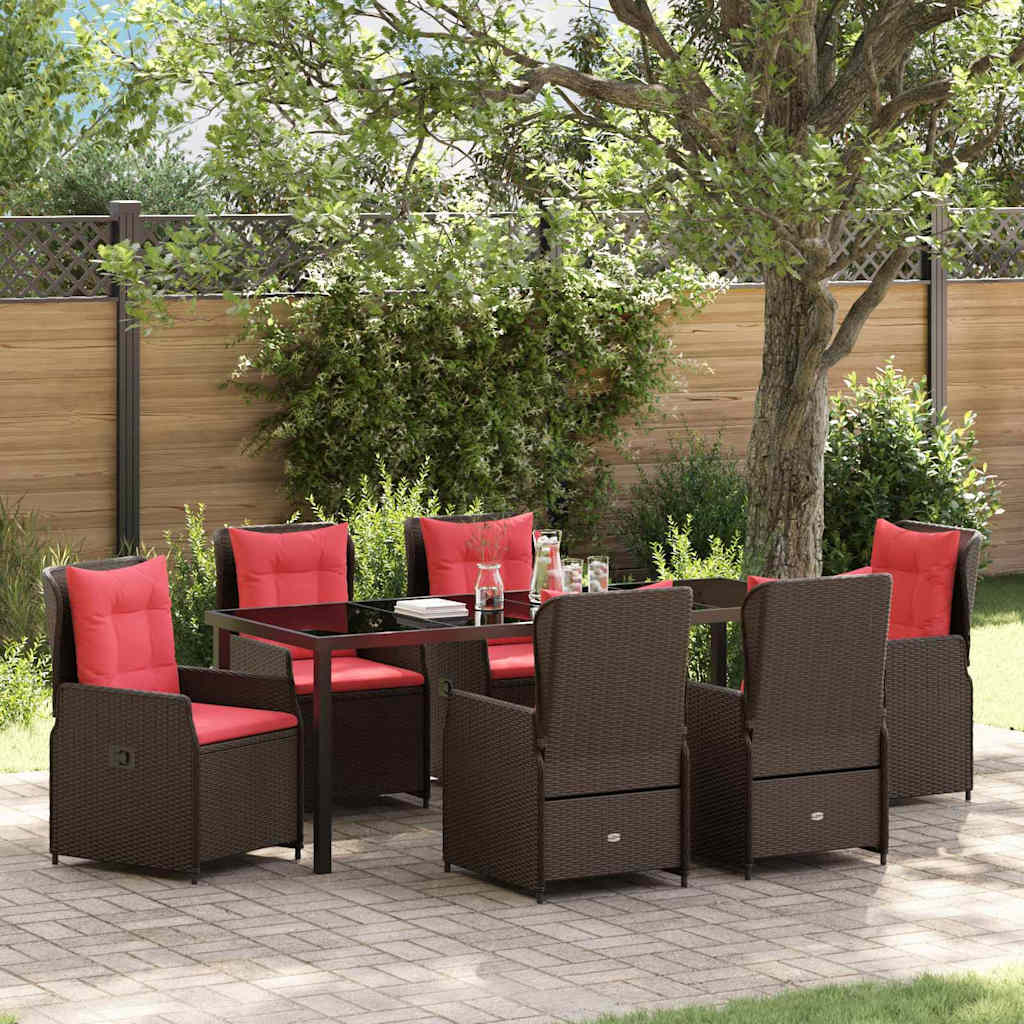 Conjunto de Comedor de Jardín con cojín 7 pcs Marrón Poliratán