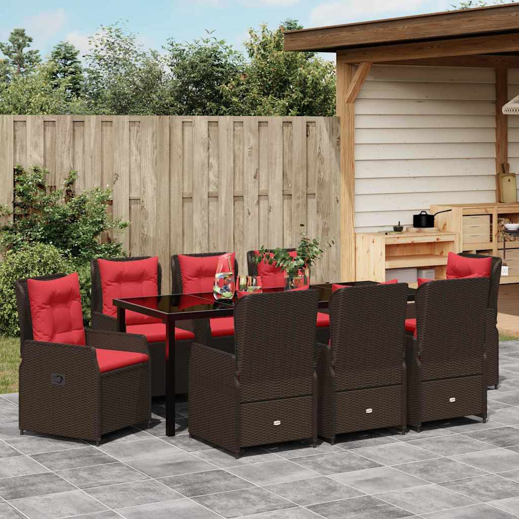 Conjunto de Comedor de Jardín con cojín 9 pcs Marrón Poliratán