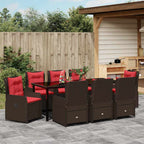 Conjunto de Comedor de Jardín con cojín 9 pcs Marrón Poliratán