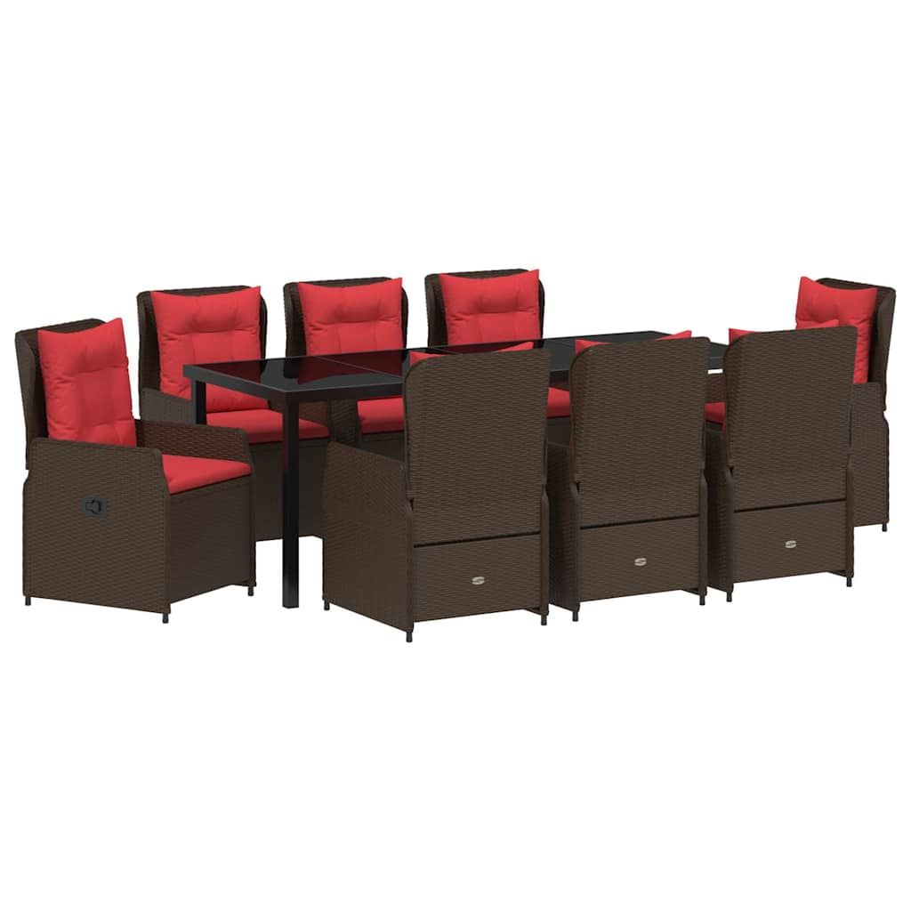 Conjunto de Comedor de Jardín con cojín 9 pcs Marrón Poliratán