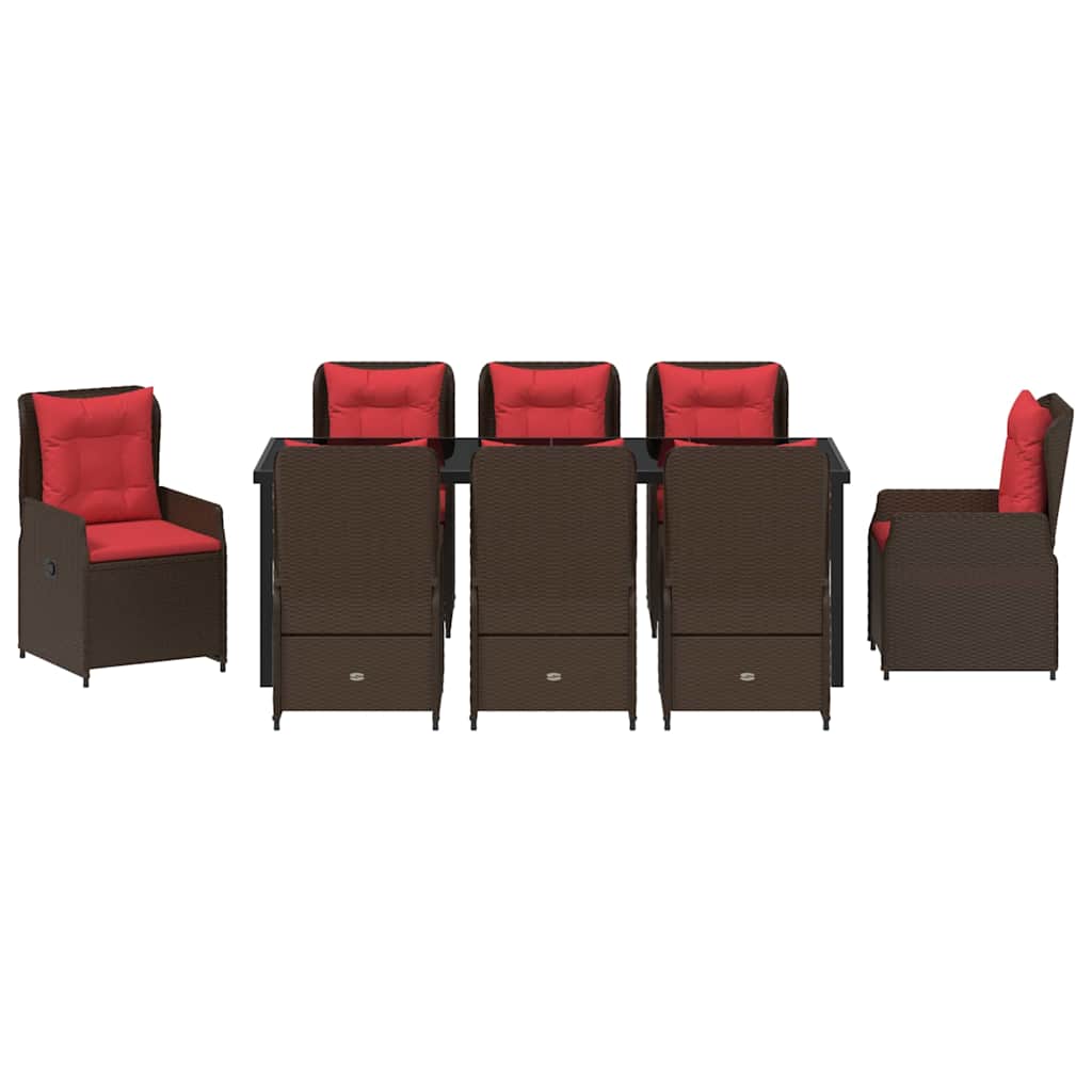 Conjunto de Comedor de Jardín con cojín 9 pcs Marrón Poliratán