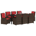Conjunto de Comedor de Jardín con cojín 9 pcs Marrón Poliratán