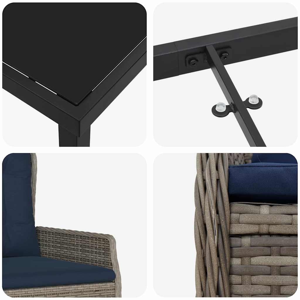 Conjunto de Comedor de Jardín con cojín 3 pcs Gris Poliratán