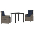 Conjunto de Comedor de Jardín con cojín 3 pcs Gris Poliratán