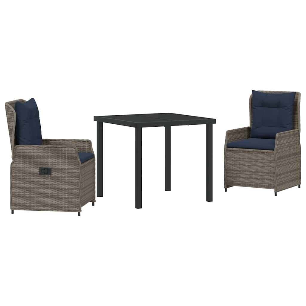 Conjunto de Comedor de Jardín con cojín 3 pcs Gris Poliratán