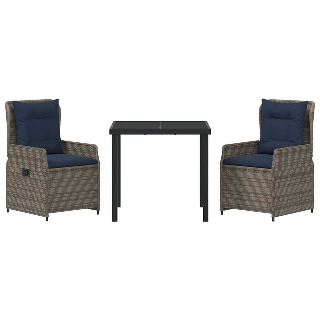 Conjunto de Comedor de Jardín con cojín 3 pcs Gris Poliratán